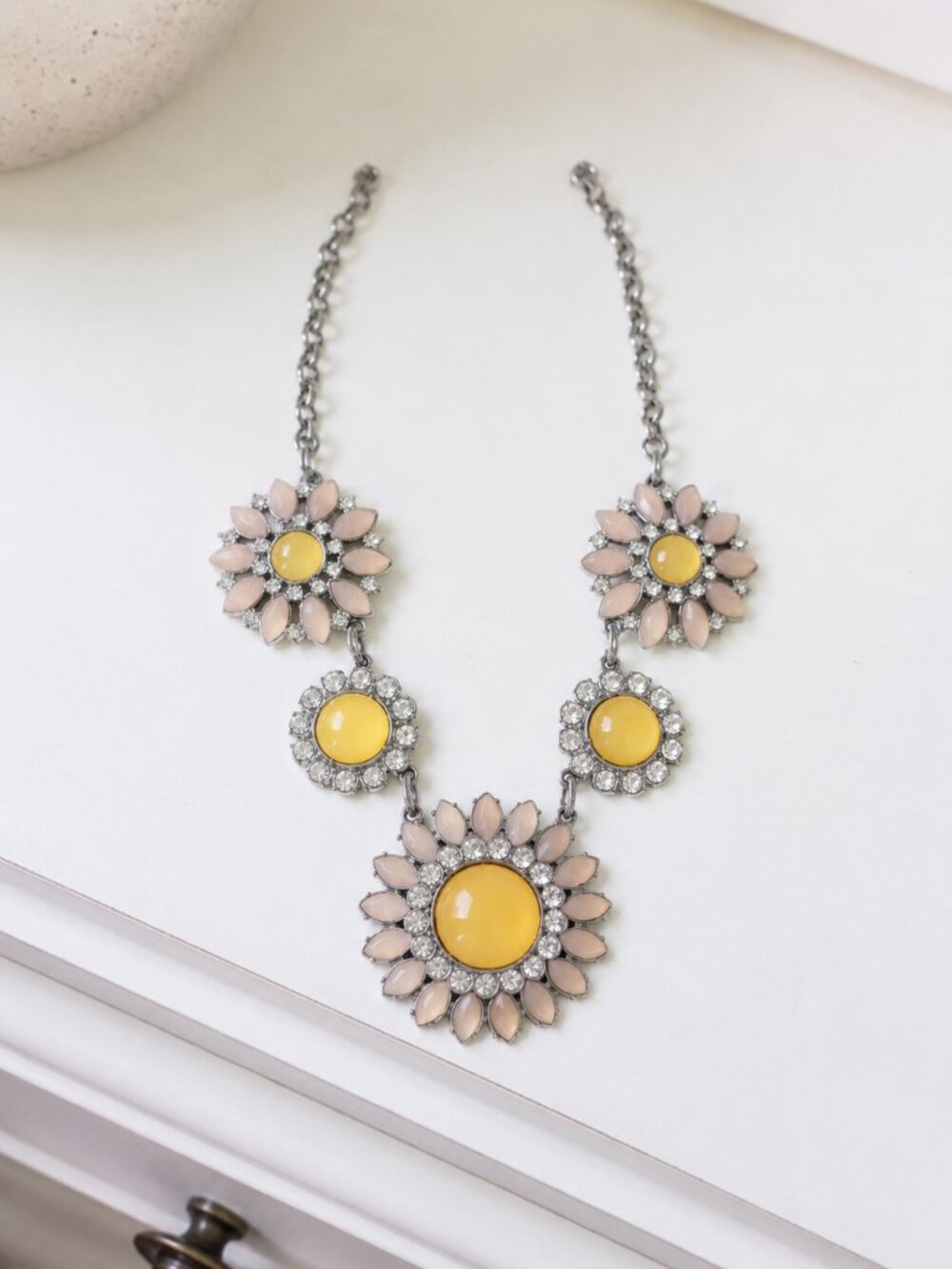 Lia Sophia Floral Statement Necklace Yellow Silver